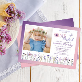 Wildflower Onederful 1e verjaardag foto uitnodigen Kaart