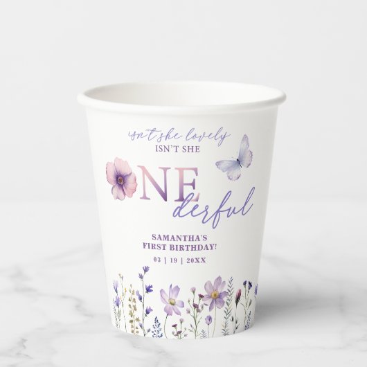 Wildflower Onederful 1e verjaardag Papieren bekers (Voorkant)