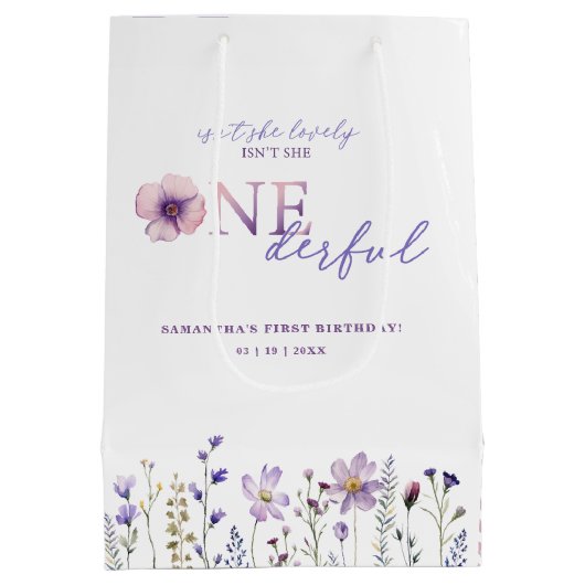 Wildflower Onederful eerste verjaardag cadeau tas Medium Cadeauzakje (Achterkant)