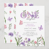 Wildflower Onederful Floral Eerste Verjaardag Kaart (Voorkant / Achterkant)