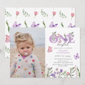 Wildflower Onederful Floral Eerste Verjaardag Kaart (Voorkant / Achterkant)