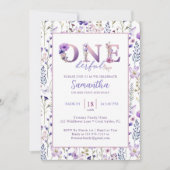 Wildflower ONEderful Meisje's 1e Verjaardag Uitnod Kaart (Voorkant)