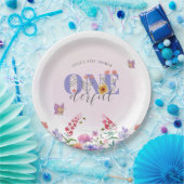 Wildflower Onederful Vlinder 1e Verjaardag Custom Papieren Bordje (Feest)