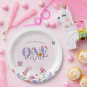 Wildflower Onederful Vlinder 1e Verjaardag Custom Papieren Bordje (Feest)