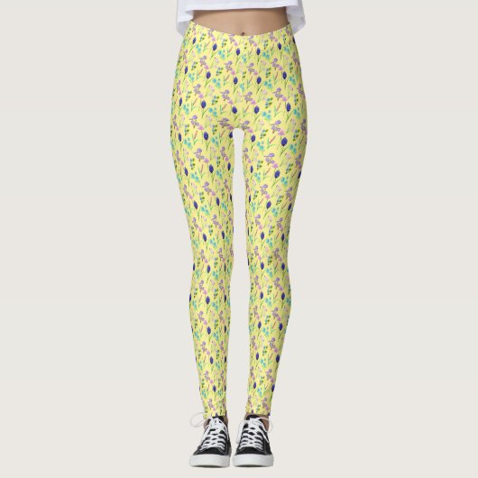 Wildflower op gele print All-Over-Print Leggings (Voorkant)