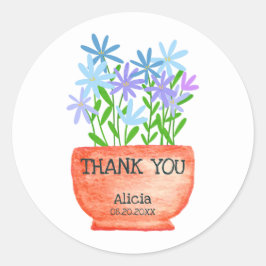 Wildflower op pot botanische verjaardag dank u ronde sticker