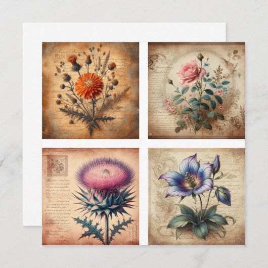 Wildflower op  verontruste achtergrond feestdagenkaart (Voorkant / Achterkant)