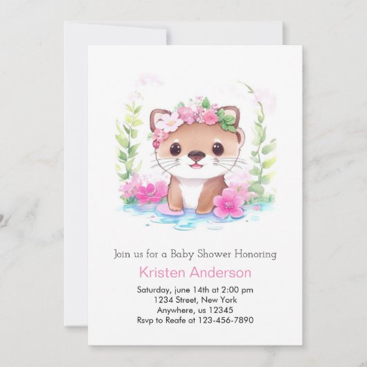 Wildflower Otter Whimsical Meisje Baby shower Kaart (Voorkant)