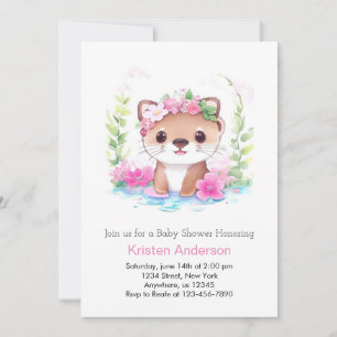 Wildflower Otter Whimsical Meisje Baby shower Kaart