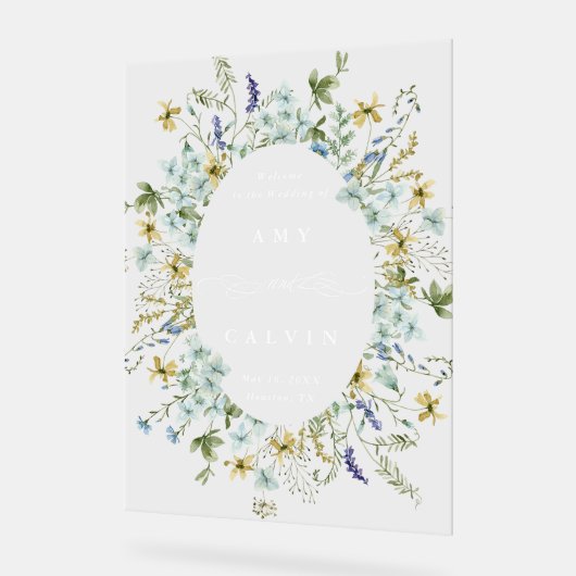 Wildflower Ovaal Krans Lijst bruiloft Welkom Acryl Bord (Hoek)