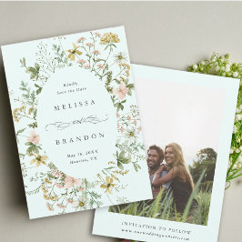 Wildflower Ovaal Lijst Bruiloft Foto Mint Save The Date