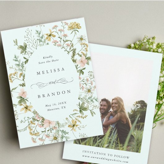 Wildflower Ovaal Lijst Bruiloft Foto Mint Save The Date