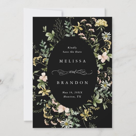 Wildflower ovaal Lijst bruiloft foto zwart Save The Date (Voorkant)