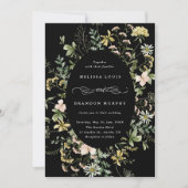 Wildflower Ovaal Lijst Bruiloft Zwart Kaart (Voorkant)