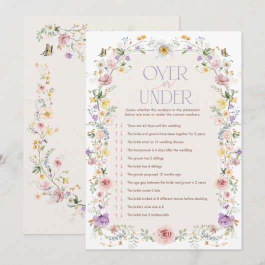 Wildflower Over of Onder Vrijgezellenfeest Game Ka Kaart (Voorkant / Achterkant)