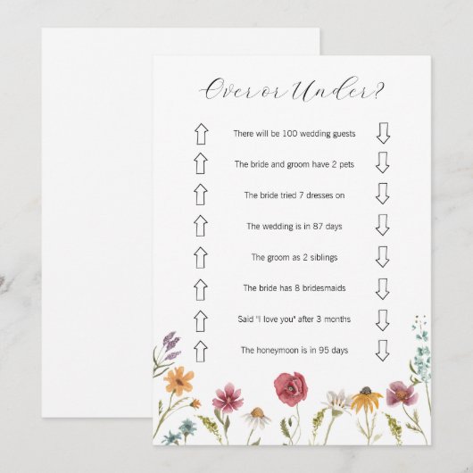 Wildflower Over of Onder Vrijgezellenfeest Game Ka Kaart (Voorkant / Achterkant)