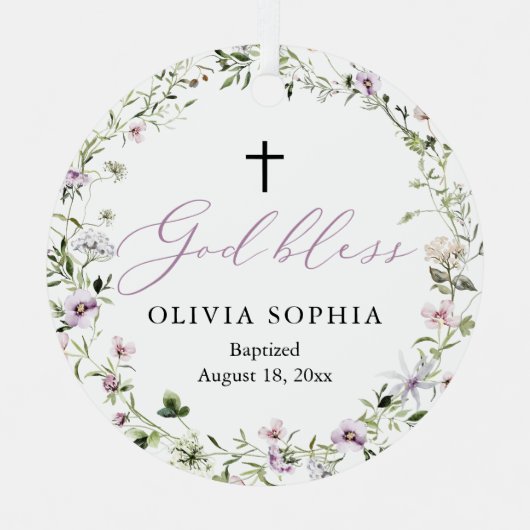 Wildflower Paars Girl Foto Baptisme Ornament (Voorkant)