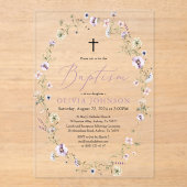 Wildflower Paarse Bloemen Meisje Doop Acryl Uitnodigingen (Voorkant)