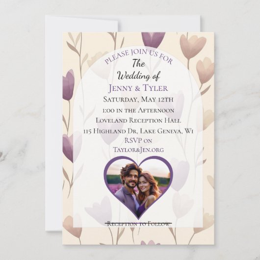  Wildflower Paarse Botanische bruiloft Kaart (Voorkant)