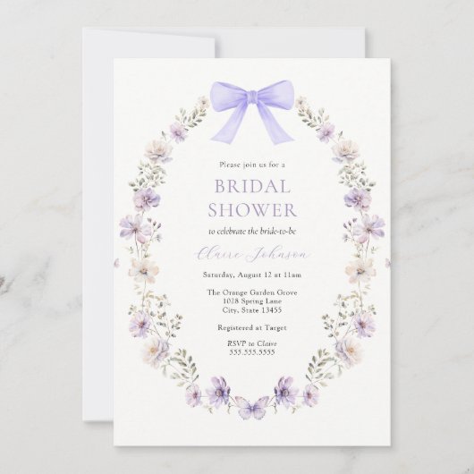 Wildflower Paarse Bow Vrijgezellenfeest Kaart (Voorkant)