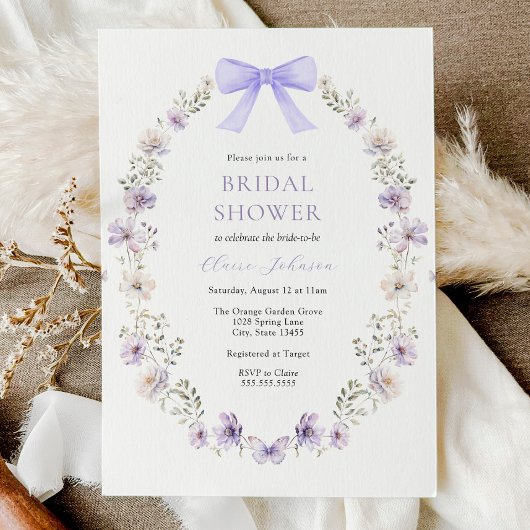 Wildflower Paarse Bow Vrijgezellenfeest Kaart