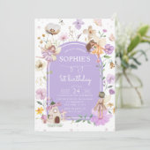 Wildflower Paarse Fairy 1e verjaardagsfeest Kaart (Staand voorkant)