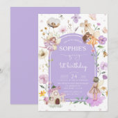 Wildflower Paarse Fairy 1e verjaardagsfeest Kaart (Voorkant / Achterkant)