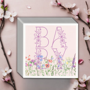Wildflower Paarse Floral Baby Monogram Baby shower Servet
