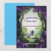 Wildflower paarse huwelijksuitnodiging, wo kaart (Voorkant / Achterkant)