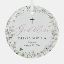 Wildflower Paarse Meisje Kruis Doop Ornament