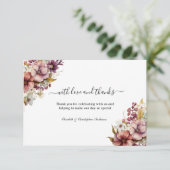 Wildflower Paarse Roos Waterverf Bruiloft Bedankkaart (Staand voorkant)