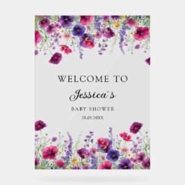 Wildflower, Paarse-Roze-Flower Baby shower Acryl Bord
