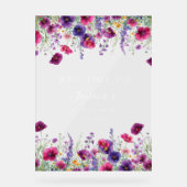 Wildflower, Paarse-Roze-Flower Baby shower Acryl Bord (Voorkant)