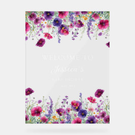 Wildflower, Paarse-Roze-Flower Baby shower Acryl Bord