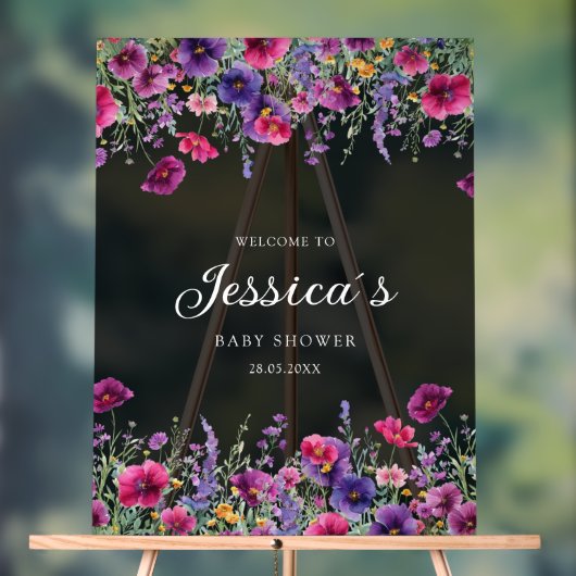 Wildflower, Paarse-Roze-Flower Baby shower Acryl Bord (Neutraal)