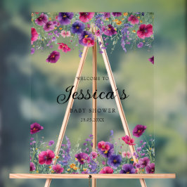 Wildflower, Paarse-Roze-Flower Baby shower Acryl Bord