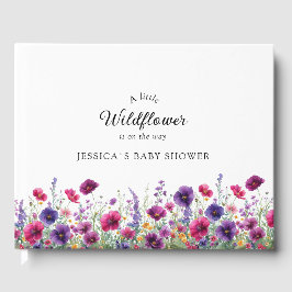 Wildflower, Paarse-Roze-Flower Baby shower Gastenboek
