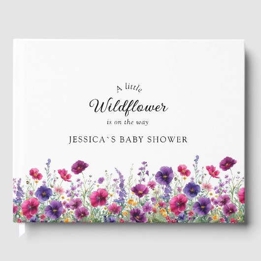 Wildflower, Paarse-Roze-Flower Baby shower Gastenboek (Voorkant)