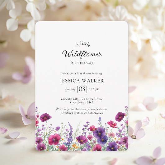 Wildflower, Paarse-Roze-Flower Baby shower Kaart