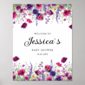 Wildflower, Paarse-Roze-Flower Baby shower Poster (Voorkant)
