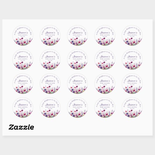 Wildflower, Paarse-Roze-Flower Baby shower Ronde Sticker (Vel)