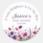 Wildflower, Paarse-Roze-Flower Baby shower Ronde Sticker (Voorkant)