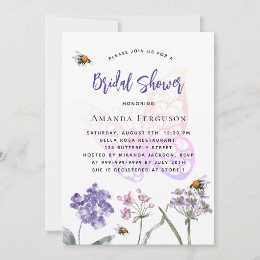 Wildflower paarse roze vlinder vrijgezellenfeest kaart (Voorkant)