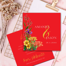 Wildflower Paarse Sinaasappel Bloemen Bruiloft Det Informatiekaartje