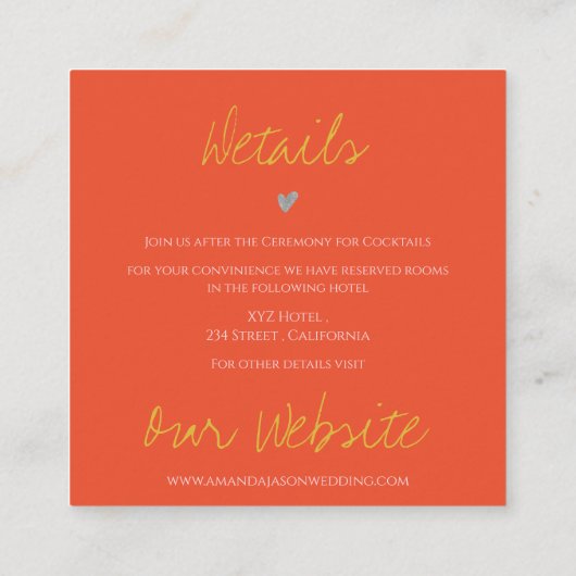 Wildflower Paarse Sinaasappel Bloemen Bruiloft Det Informatiekaartje (Achterkant)