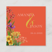 Wildflower Paarse Sinaasappel Bloemen Bruiloft Det Informatiekaartje (Voorkant)
