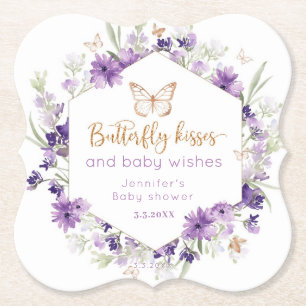 Wildflower paarse vlinder kussen baby shower kartonnen onderzetters