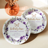 Wildflower paarse vlinder kussen baby shower papieren bordje