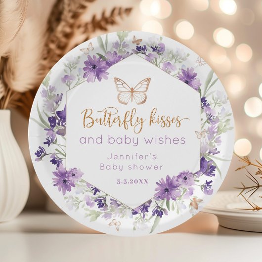 Wildflower paarse vlinder kussen baby shower papieren bordje