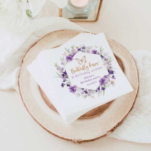 Wildflower paarse vlinder kussen verjaardag servet